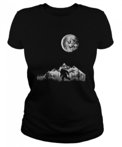 Bigfoot walking in the forest moon night sky sasquatch  Classic Women's T-shirt