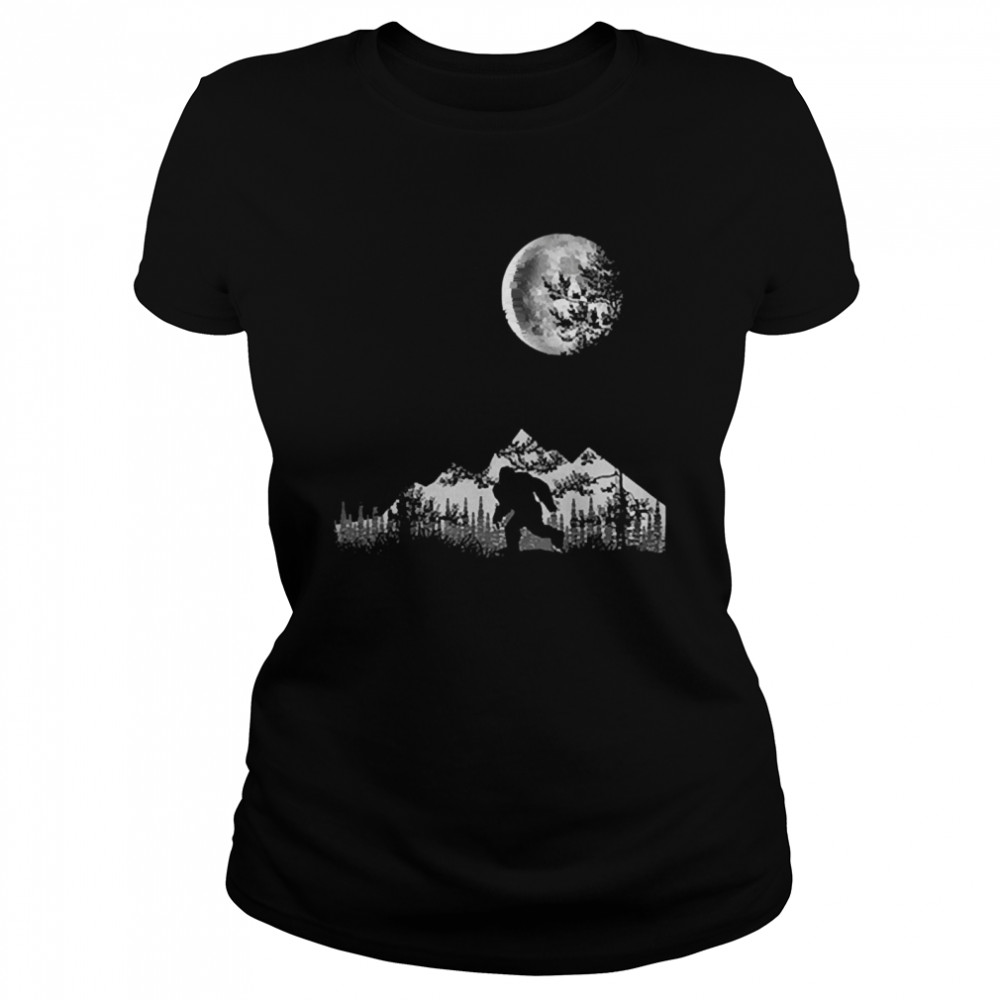 Bigfoot walking in the forest moon night sky sasquatch Classic Women's T-shirt