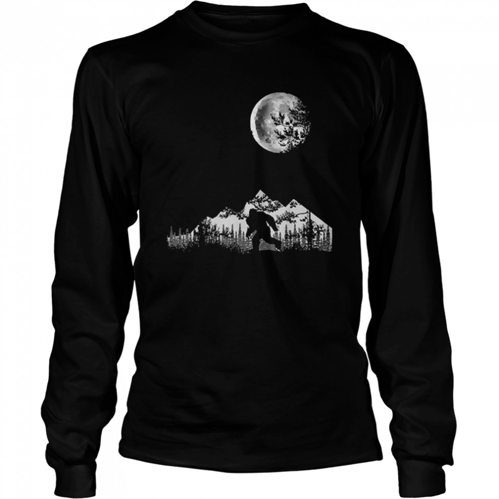 Bigfoot walking in the forest moon night sky sasquatch Long Sleeved T-shirt