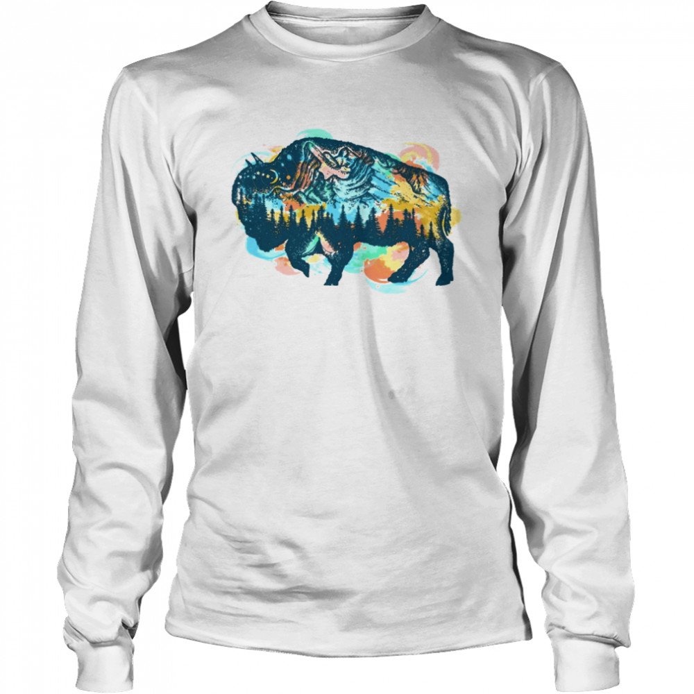 Camping bison watercolor Long Sleeved T-shirt