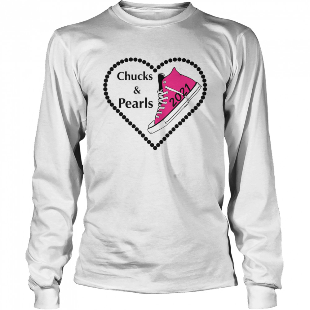 Chucks and Pearls Teacher Vintage Valentines Day 2021 Long Sleeved T-shirt