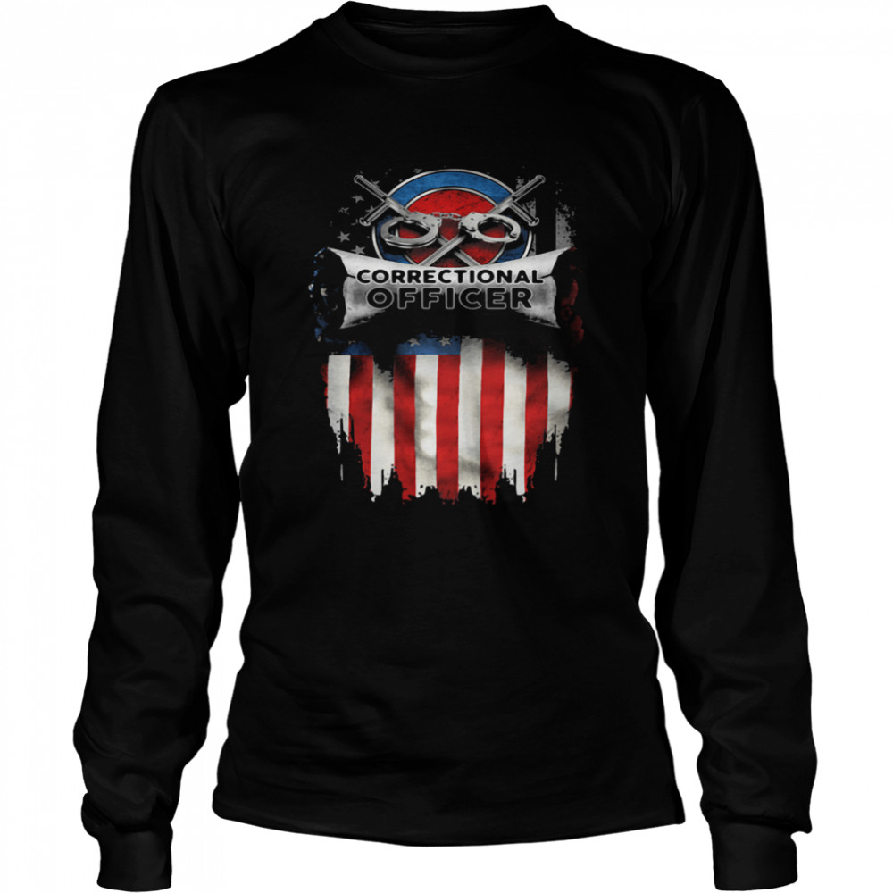 Correctional Officer Logo American Flag  Long Sleeved T-shirt