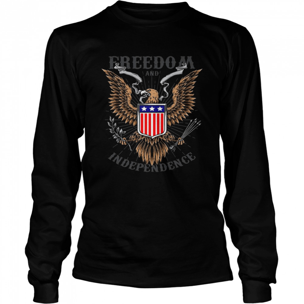 Freedom And Independence Eagle American Flag Long Sleeved T-shirt
