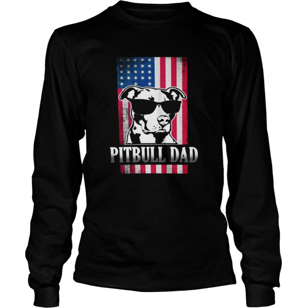 Funny Pitbull Dad American Flag Long Sleeved T-shirt