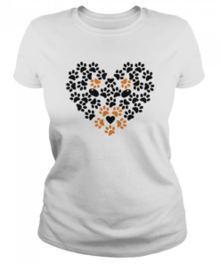 Heart Shape Paw Print Black and Brown Dog Valentines Day  Classic Women's T-shirt
