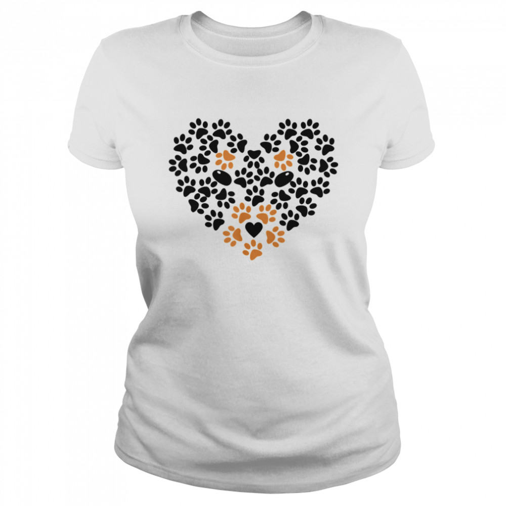 Heart Shape Paw Print Black and Brown Dog Valentines Day Classic Women's T-shirt