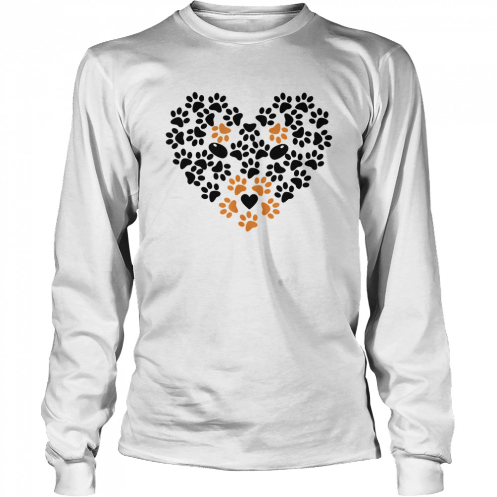 Heart Shape Paw Print Black and Brown Dog Valentines Day Long Sleeved T-shirt