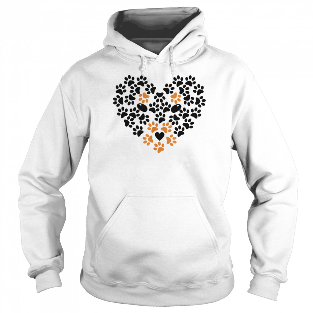 Heart Shape Paw Print Black and Brown Dog Valentines Day Unisex Hoodie