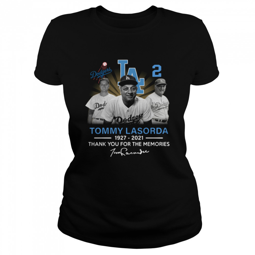 Los Angeles Dodgers Tommy Lasorda 1927 2021 thank you for the memories signature Classic Women's T-shirt