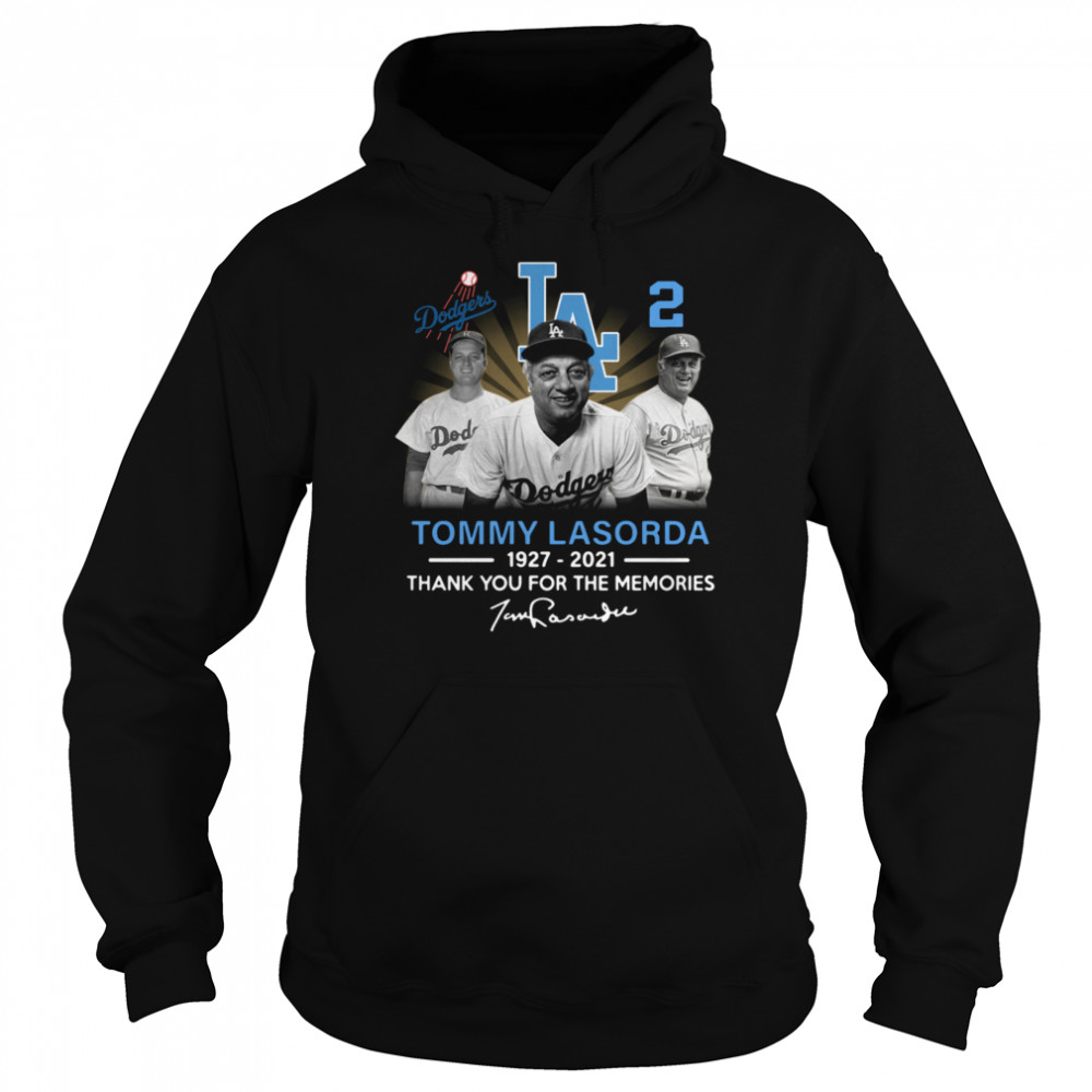 Los Angeles Dodgers Tommy Lasorda 1927 2021 thank you for the memories signature Unisex Hoodie
