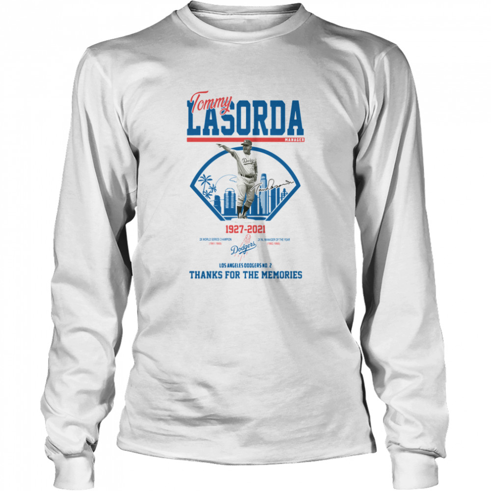Los Angeles Dodgers Tommy Lasorda manager 1927 2021 thank you for the memories signature Long Sleeved T-shirt