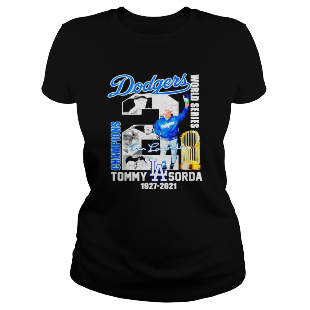 Los Angeles Dodgers World Series Champions Tommy Lasorda 1927 2021 signature Classic Women's T-shirt