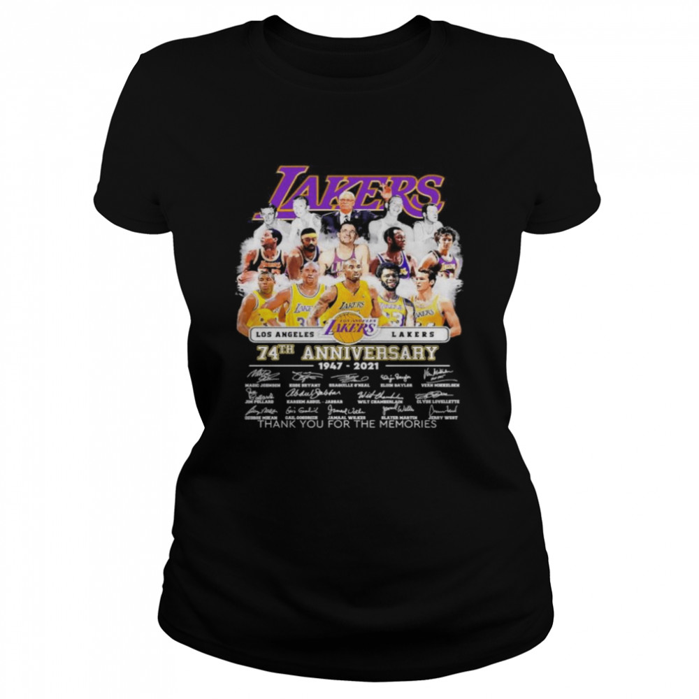 Los Angeles Lakers 74th anniversary thank you for the memories signatures Classic Women's T-shirt