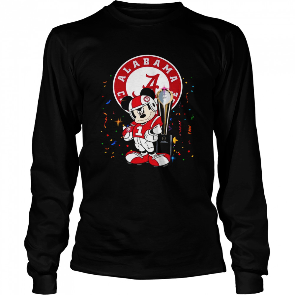 Mickey Mouse And Cup Alabama Crimson Tide Football Long Sleeved T-shirt