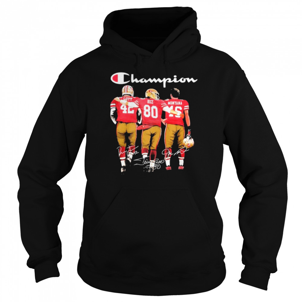 San Francisco 49ers Lott Rice and Montana champion signatures Unisex Hoodie
