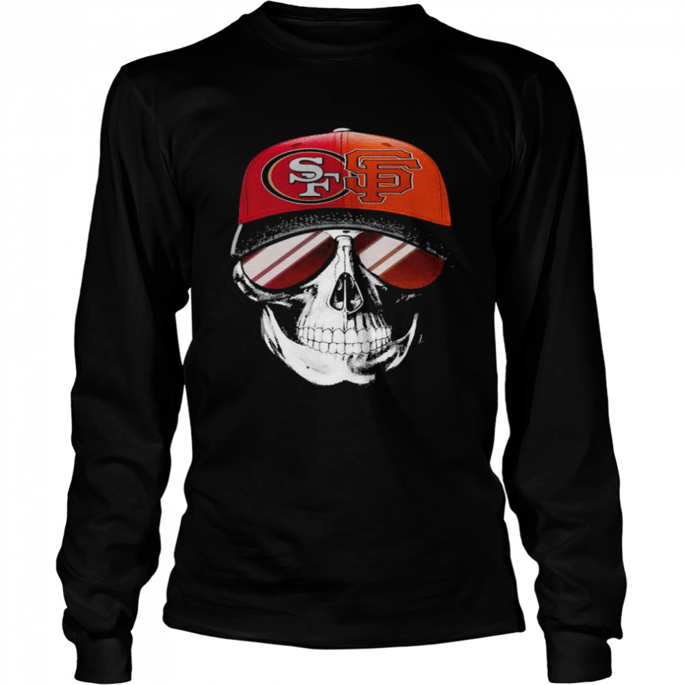 San Francisco 49ers and Los Angeles Lakers Skull sunglass Long Sleeved T-shirt