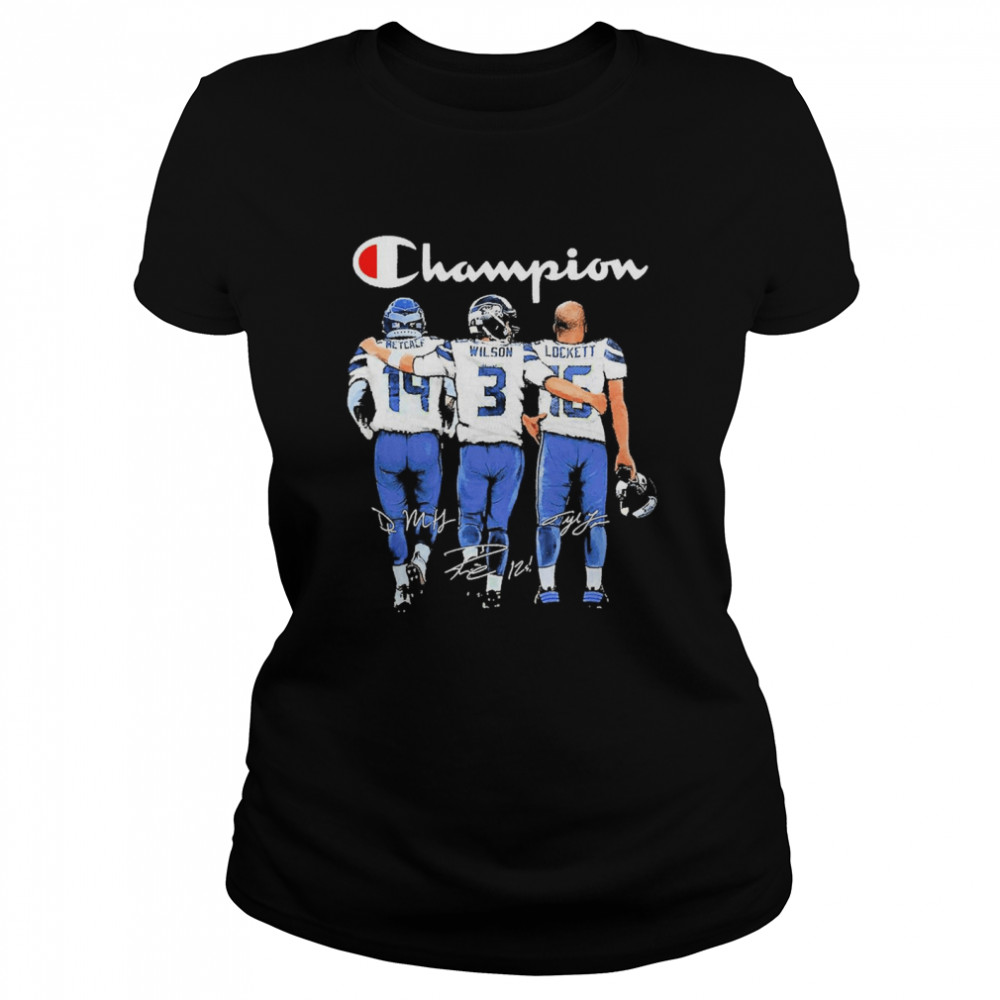 Seattle Seahawks Champion Metcalf Wilson And Lockett Signatures Classic Women's T-shirt