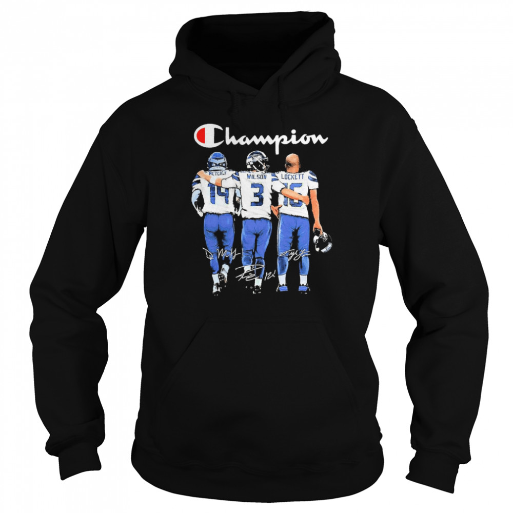 Seattle Seahawks Champion Metcalf Wilson And Lockett Signatures Unisex Hoodie