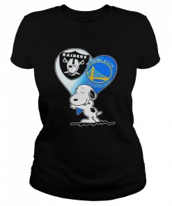 Snoopy Hug Las Vegas Raiders And Golden State Warriors  Classic Women's T-shirt
