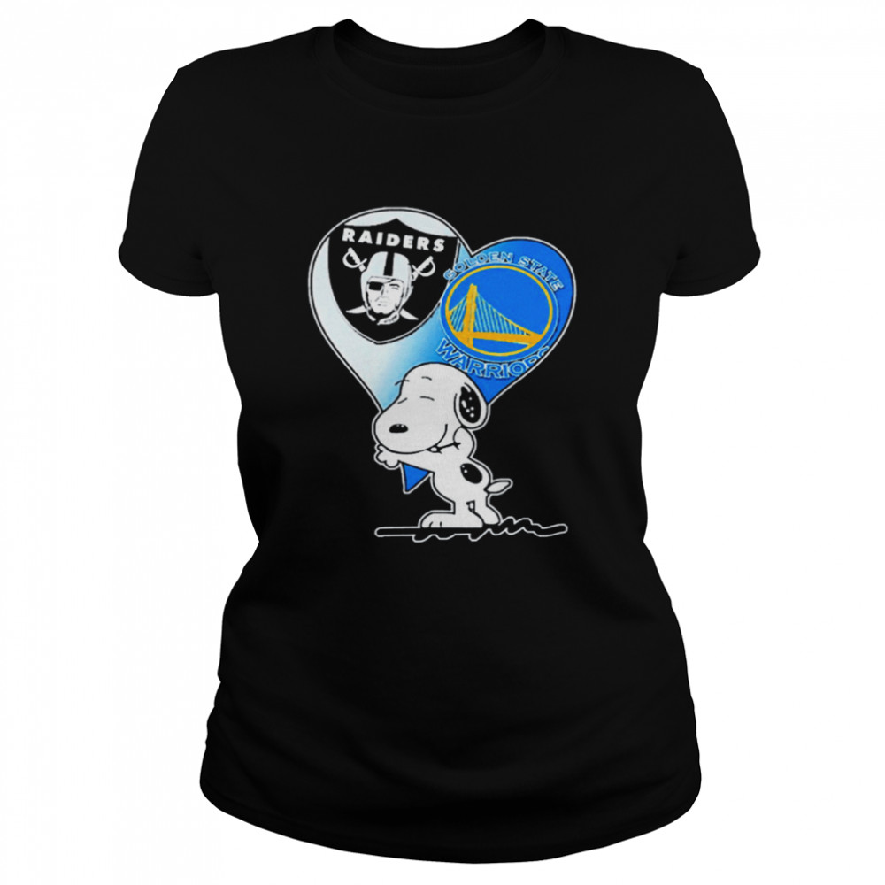 Snoopy Hug Las Vegas Raiders And Golden State Warriors Classic Women's T-shirt
