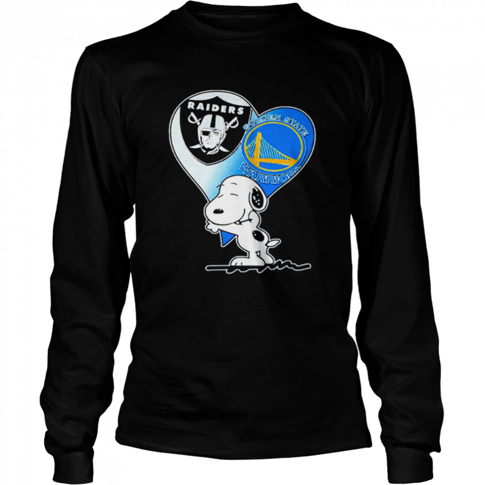 Snoopy Hug Las Vegas Raiders And Golden State Warriors Long Sleeved T-shirt