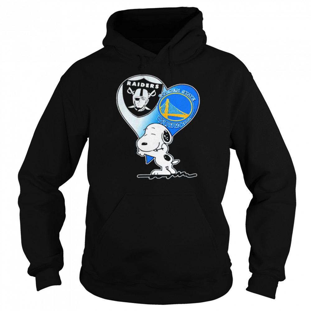 Snoopy Hug Las Vegas Raiders And Golden State Warriors Unisex Hoodie