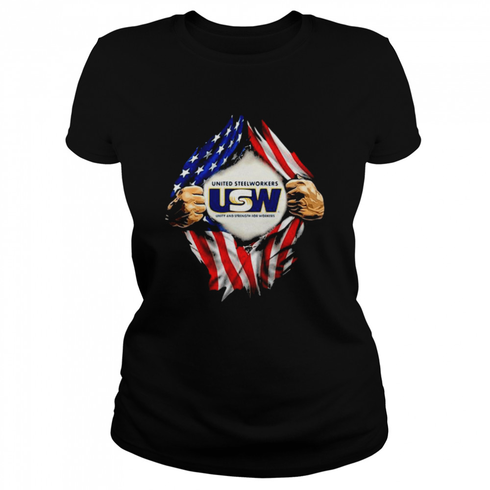 Superman United Steelworkers Unity And Strength For Workers American Flag Classic Women's T-shirt