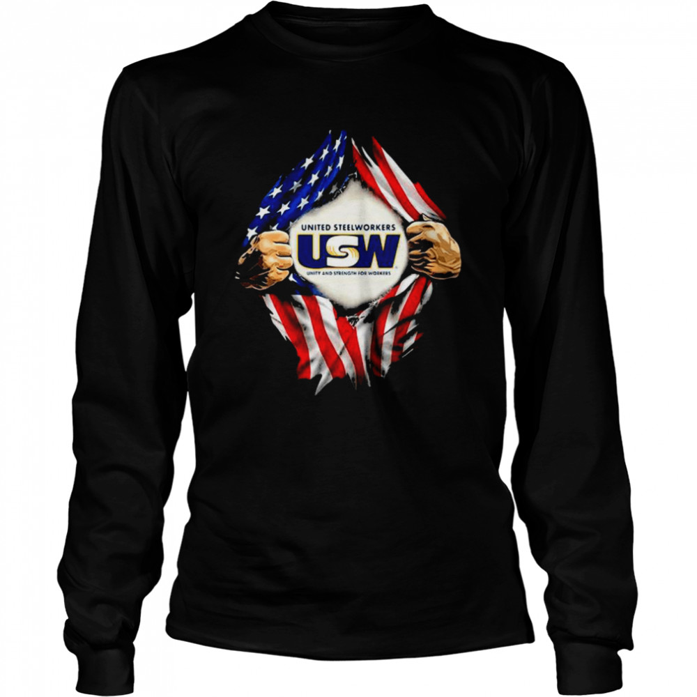 Superman United Steelworkers Unity And Strength For Workers American Flag Long Sleeved T-shirt