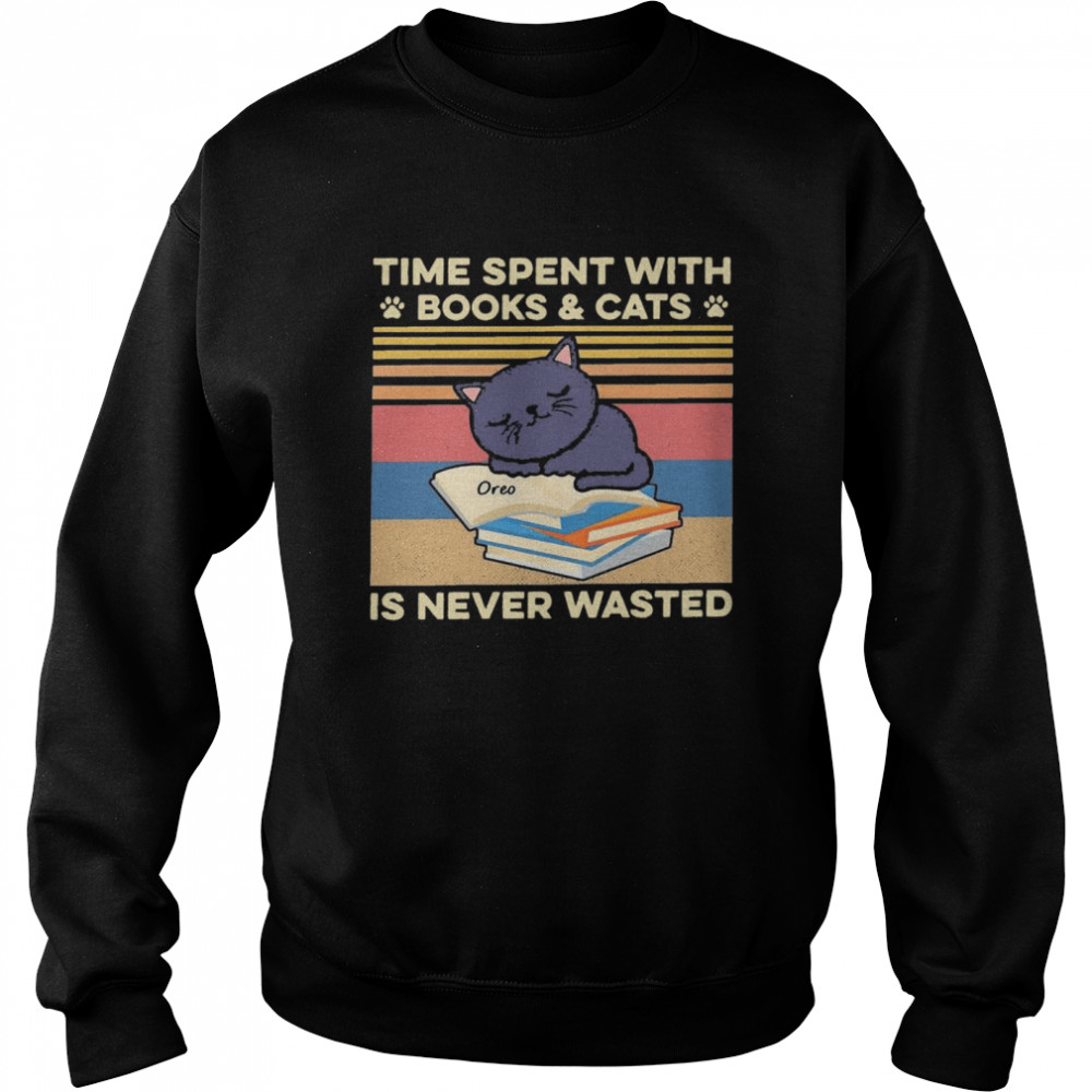 Time Spent With Books And Cats Is Never Wasted Vintage Unisex Sweatshirt