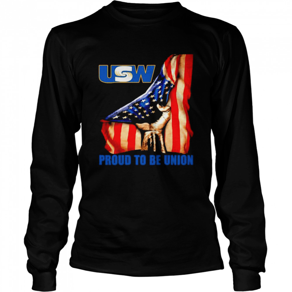 United Steelworkers Logo Proud To Be Union American Flag Long Sleeved T-shirt