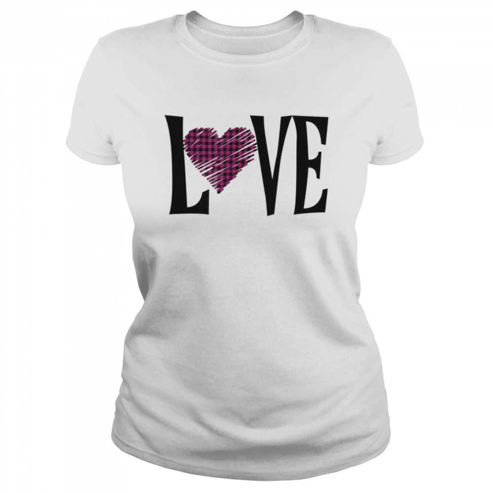 Valentines Day Buffalo Plaid Love Hearts Shirt Classic Women's T-shirt