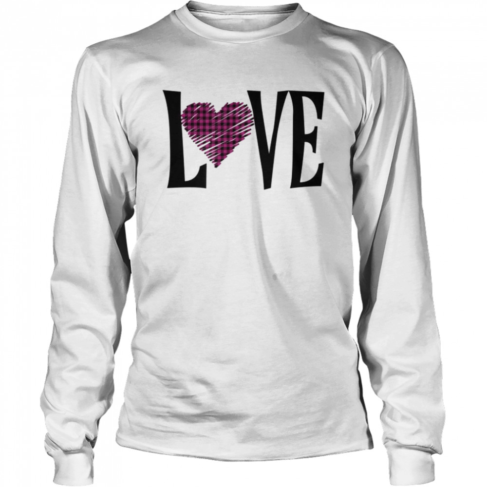 Valentines Day Buffalo Plaid Love Hearts Shirt Long Sleeved T-shirt