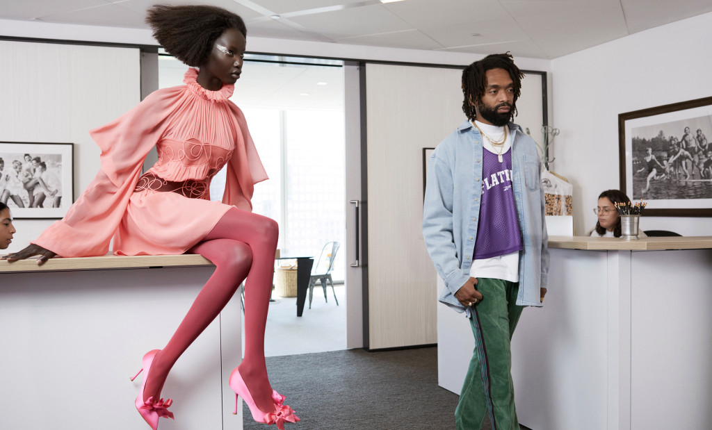 Pyer Moss designer Kerby Jean-Raymond walks out of Anna Wintour’s office for the meta photoshoot.