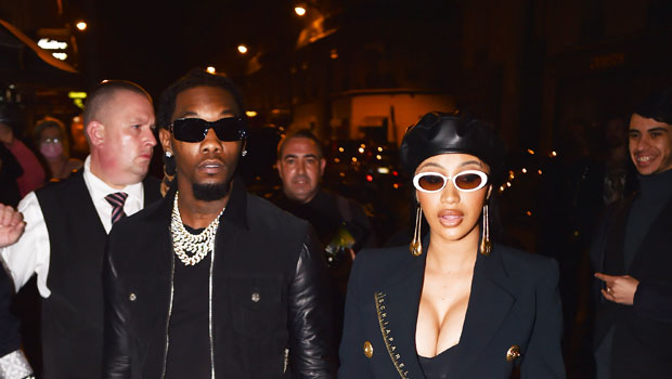 Cardi B Wears Lowcut Black Bodysuit &Sheer Tights Out With Offset 1 Month AfterGiving Birth