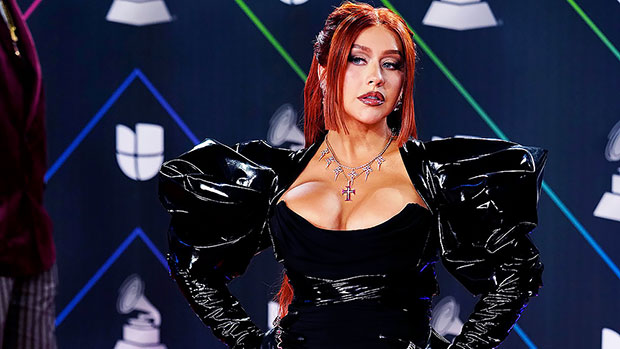 Christina Aguilera Rocks Sexy BlackDress With Latex Sleeves At LatinGrammy Awards