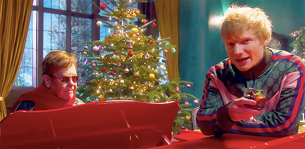 Ed Sheeran and Elton John in their ‘Merry Christmas’ video.