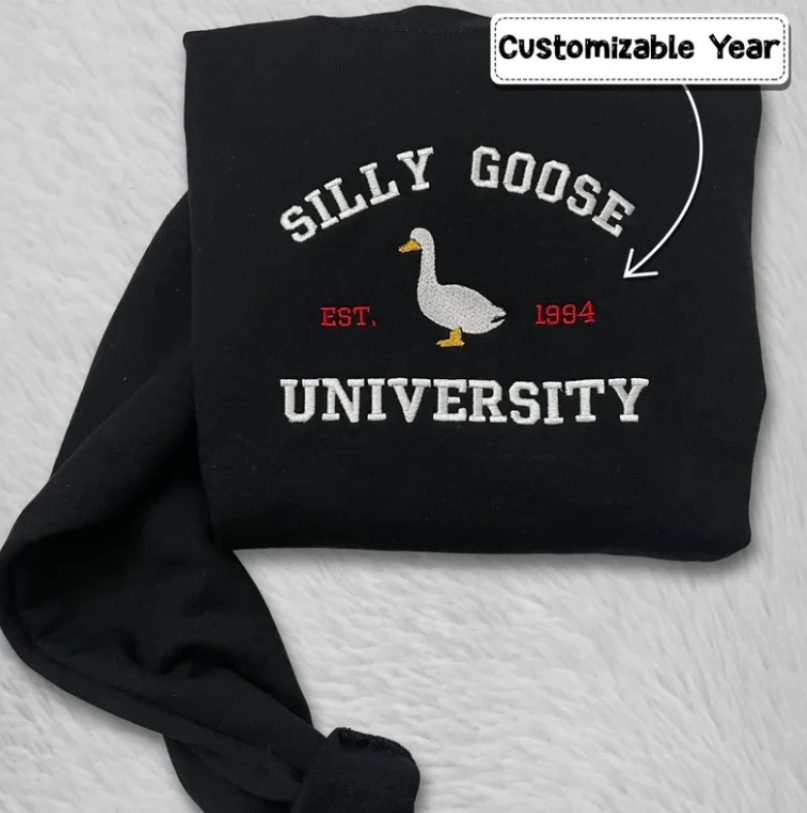 Silly Goose University Embroidered Sweatshirt/Tshirt/Hoodie- Y2K Style Embroidered Crewneck