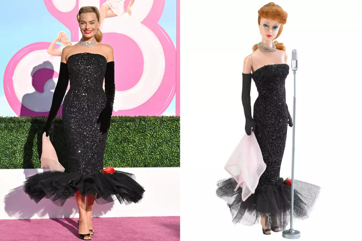 Margot Robbie Channels 1960s Barbie in Sparkly Black Dress and Gloves at L.A. Premiere — See the Look!