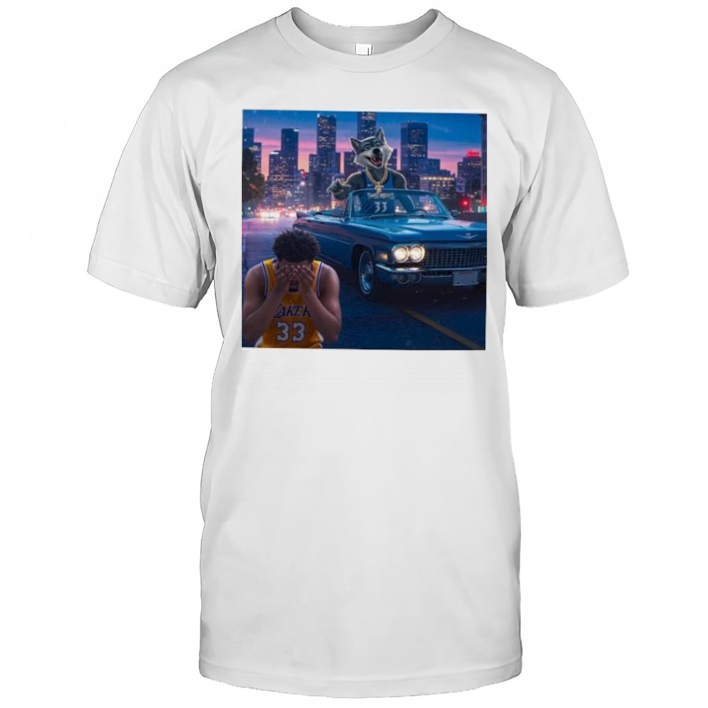 Minnesota Timberwolves beat Los Angeles Lakers skyline mascot shirt