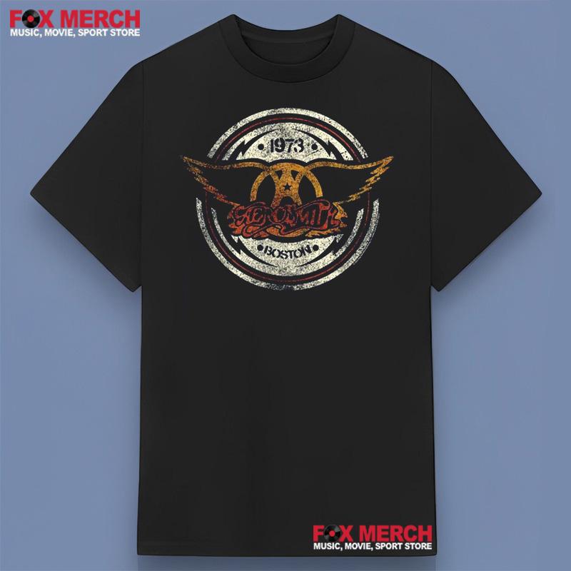 Distressed Aerosmith Boston Circle and Wings T-Shirt