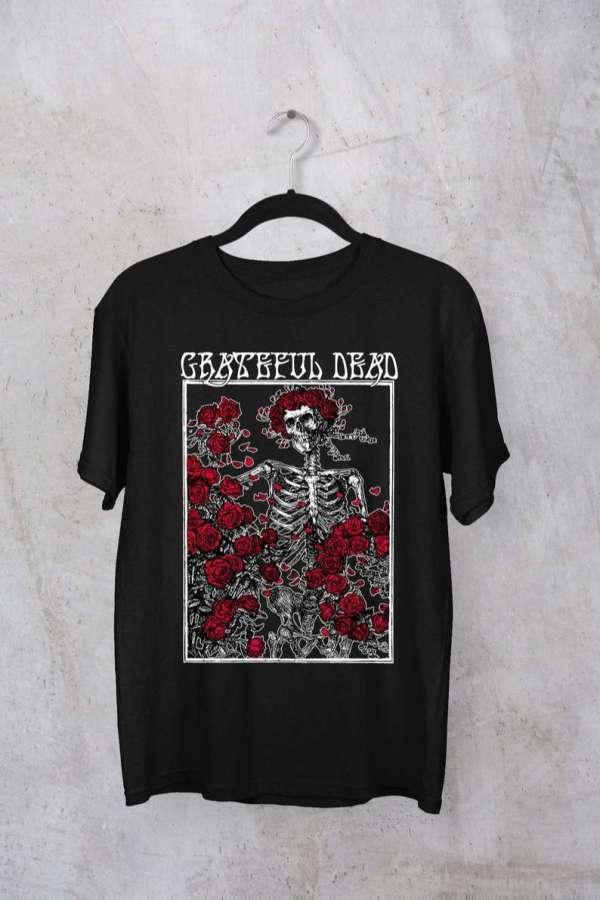 Grateful Dead and Roses Rock Music T-Shirt S-5XL