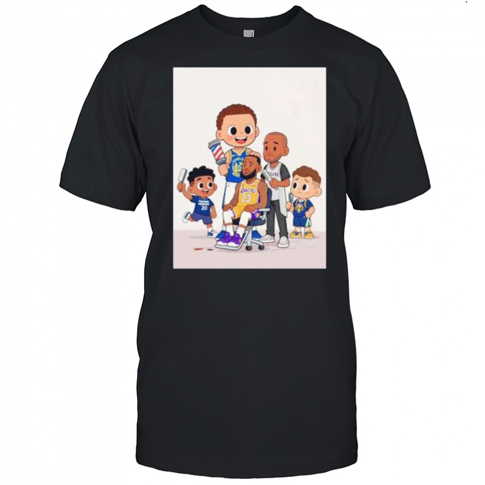 LeBron James haircut alongside other NBA players after Lakers loss Timberwolves cartoon shirt