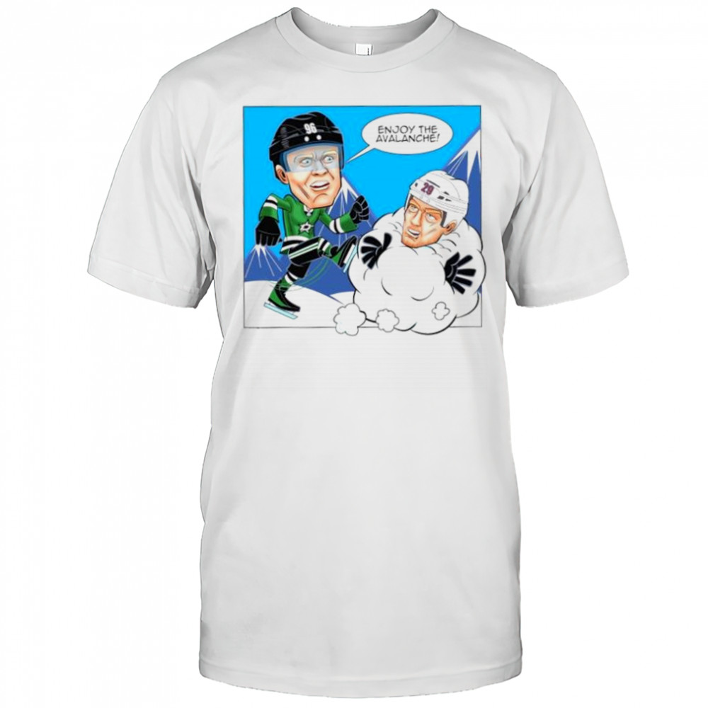 Mikko Rantanen Dallas Stars kick Nathan MacKinnon Colorado Avalanche cartoon shirt