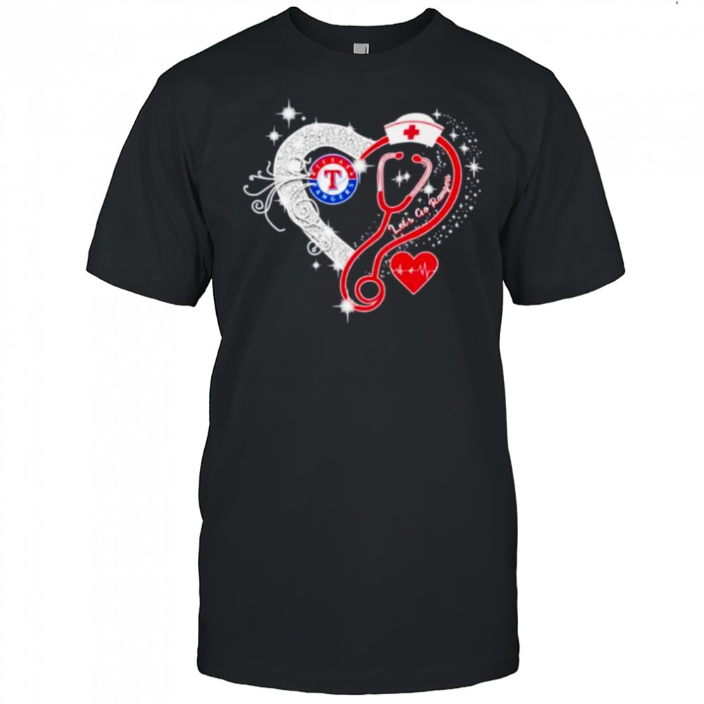 Nurse Texas Rangers let’s go Rangers heart stethoscope shirt