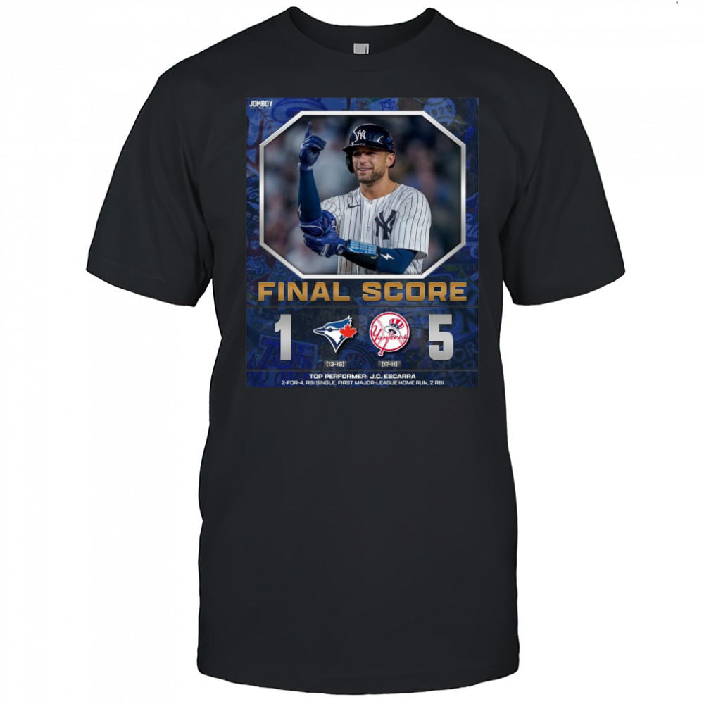 Poster New York Yankees Win Toronto Blue Jays Final Score 5 – 1 Top Performer J.C. Escarra t-shirt