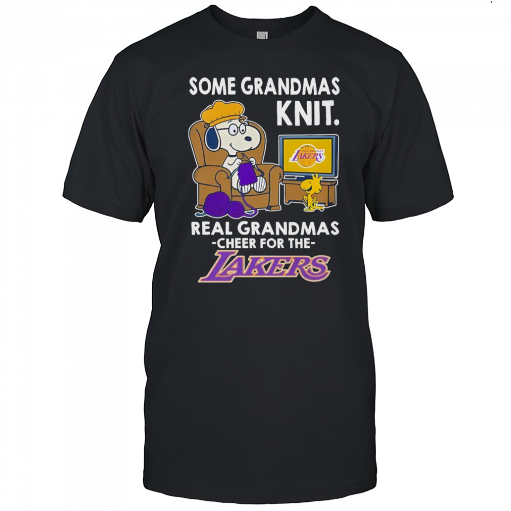 Snoopy And Woodstock The Peanuts Some Grandmas Knit Real Grandmas Cheer Los Angeles Lakers T-Shirt