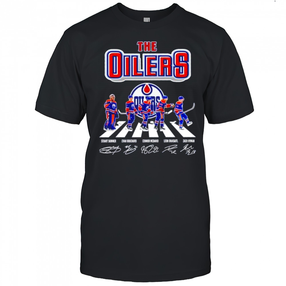 The Oilers Skinner Bouchard McDavid Draisaitl Hyman abbey road signatures shirt