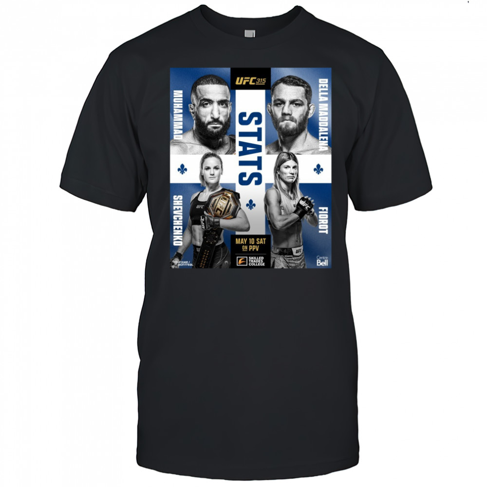 UFC 315 Stats Muhammad Vs Della Maddalena, Shevchenko Vs Fiorot May 10 Sat 2025 Poster t-shirt