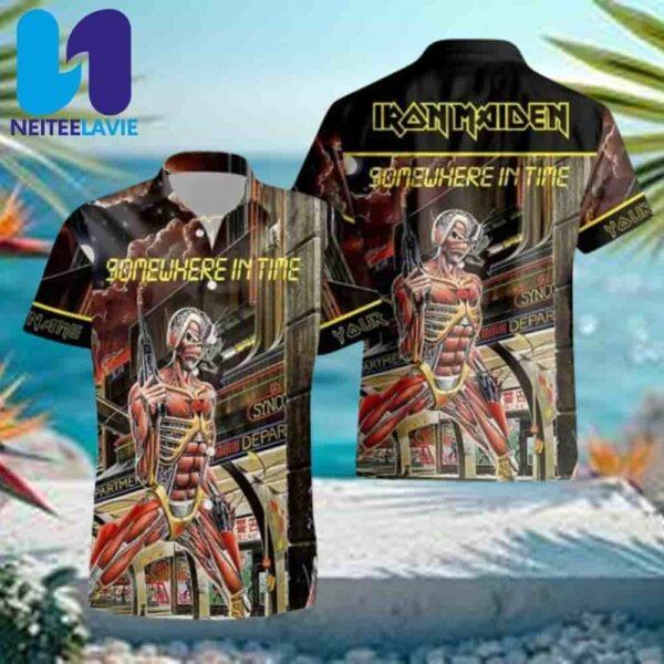 Iron Maiden Somewhere in Time Neon Cyber Hawaiian Shirt And Beach Short