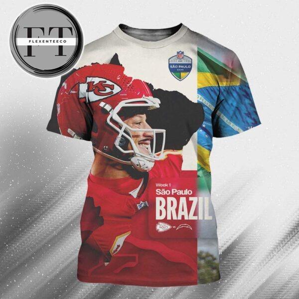Kansas City Chiefs Versus Los Angeles Chargers In Week 1 On Sao Paulo 2025 NFL Schedule All Over Print Shirt